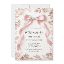 Pink Bow Girl Baby Shower Invitation, Personalised