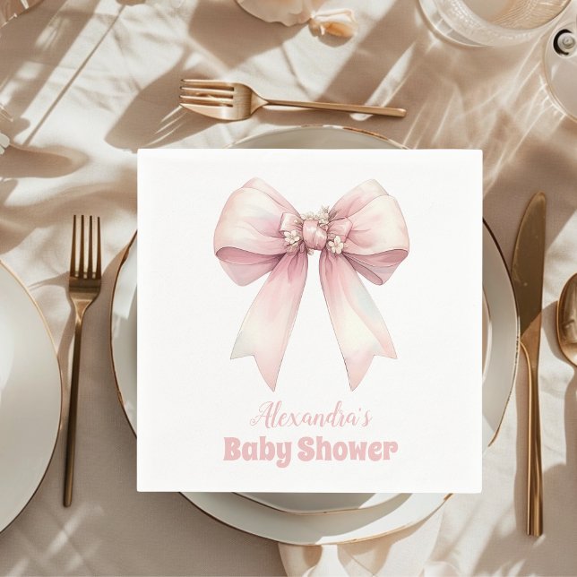 Pink Bow Girl Baby Shower Napkin (Creator Uploaded)
