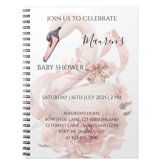 Pink Bow Girl Baby Shower Notebook (Front)