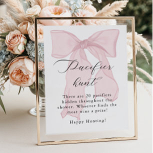Pink Bow Girl Baby Shower Pacifier hunt game Poster