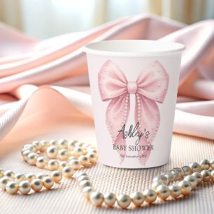 Pink Bow Girl Baby Shower Paper Cups