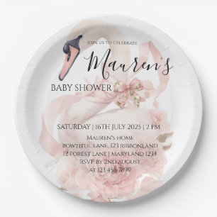 Pink Bow Girl Baby Shower  Paper Plate