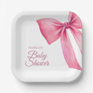 Pink Bow Girl Baby Shower Paper Plate