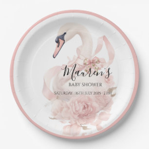 Pink Bow Girl Baby Shower  Paper Plate