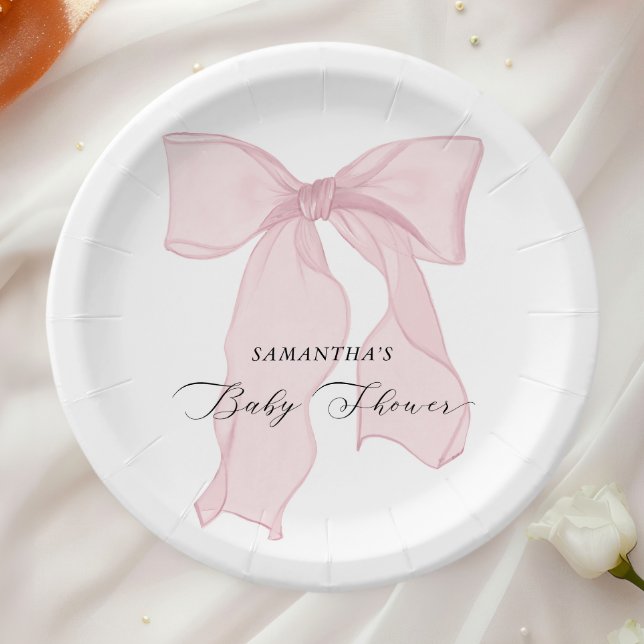 Pink Bow Girl Baby Shower Paper Plate (Creator Uploaded)
