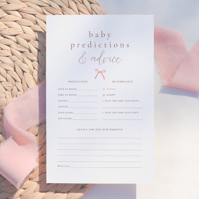 Pink Bow Girl Baby Shower Prediction & Advice Game (Creator Uploaded)