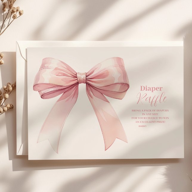 Pink Bow Girl Baby Shower Raffle Diapper Enclosure Card (Creator Uploaded)