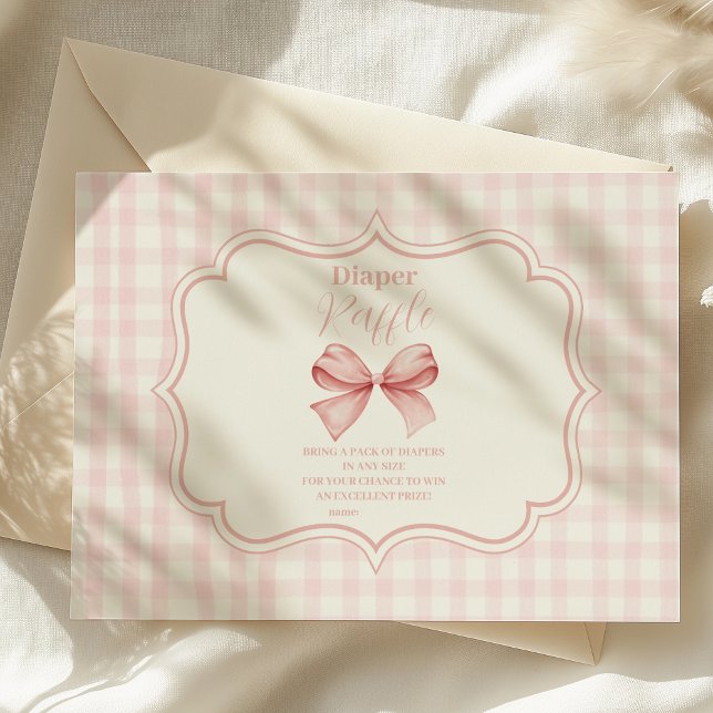 Pink Bow Girl Baby Shower Raffle Diapper Enclosure Card (Creator Uploaded)
