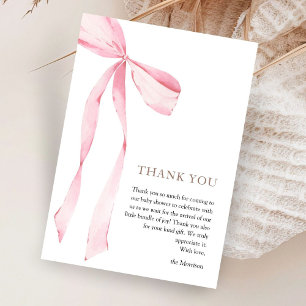 Pink Bow Girl Baby Shower Thank You Card