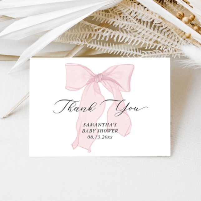 Pink Bow Girl Baby Shower Thank You Card (Creator Uploaded)