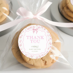 Pink Bow Girl Baby Shower Thank You Classic Round Sticker
