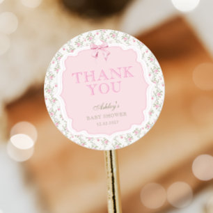 Pink Bow Girl Baby Shower Thank You Classic Round Sticker