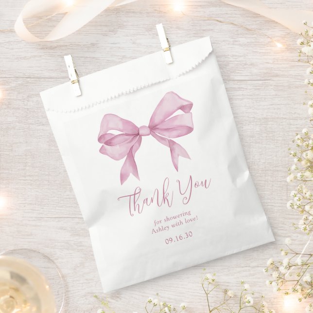 Pink Bow Girl Baby Shower Thank You Favour Bags (Clipped)