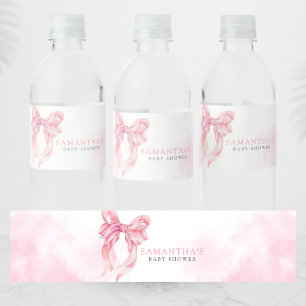 Pink Bow Girl Baby Shower Water Bottle Label