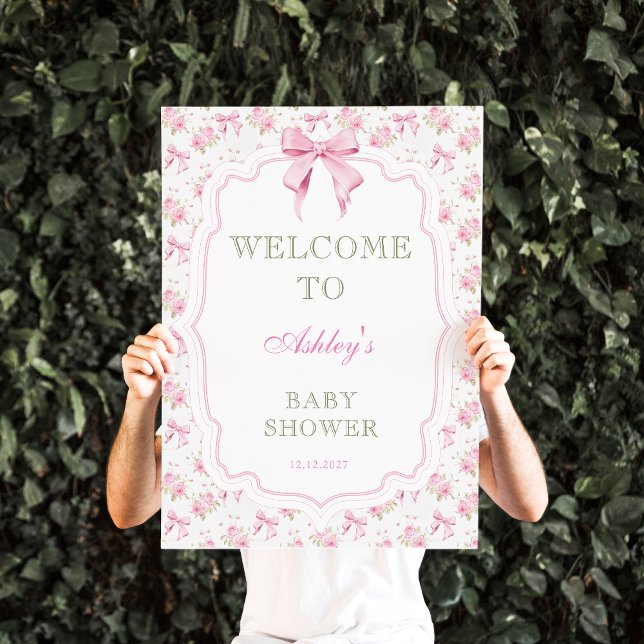 Pink Bow Girl Baby Shower Welcome  Poster (Creator Uploaded)