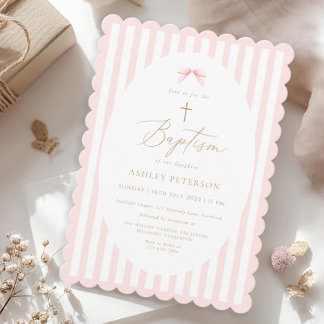 Pink Bow Girl Baptism Invitation
