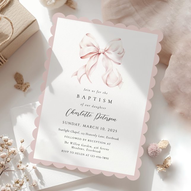 Pink Bow Girl Baptism Invitation (Creator Uploaded)