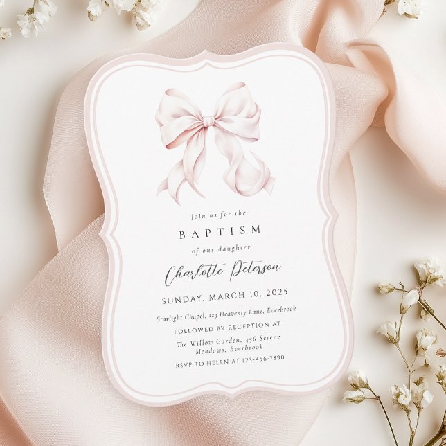 Pink Bow Girl Baptism Invitation (Creator Uploaded)
