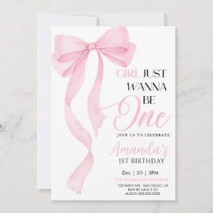 pink bow Girl birthday Invitation