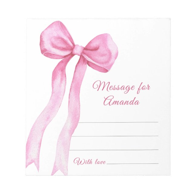 Pink Bow girl birthday time capsule message Notepad (Front)