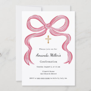 Pink bow girl Confirmation Invitation