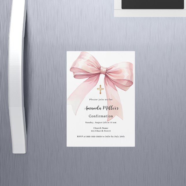 Pink bow girl Confirmation Magnetic Invitation (Creator Uploaded)