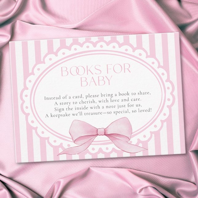 Pink Bow Girl Coquette Striped Baby Shower Books Enclosure Card (Pink Bow Girl Coquette Striped Baby Shower Books Enclosure Card)
