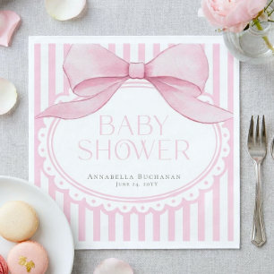 Pink Bow Girl Coquette Striped Baby Shower Napkin