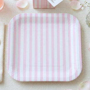 Pink Bow Girl Coquette Striped Baby Shower  Paper Plate