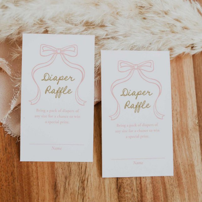 Pink Bow Girl Diaper Raffle Enclosure Card (Pink bow Diaper Raffle Game Ticket)