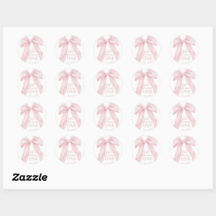 Pink Bow Girl First Birthday Classic Round Sticker
