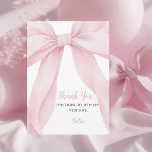 Pink Bow Girl First Birthday Flat  Thank You Card