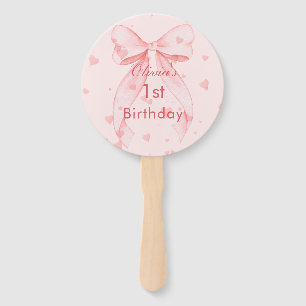 Pink Bow Girl First Birthday  Hand Fan