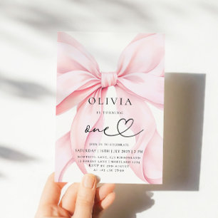 Pink Bow Girl First Birthday  Invitation