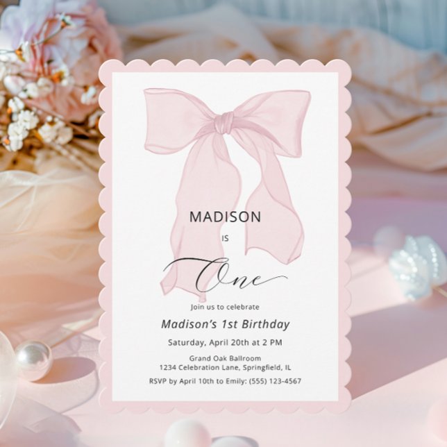 Pink Bow Girl First Birthday  Invitation (Creator Uploaded)