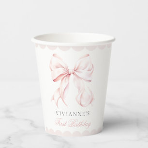 Pink Bow Girl First Birthday Paper Cup