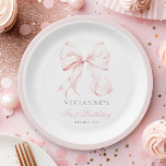Pink Bow Girl First Birthday Paper Plate<br><div class="desc">Pink Bow Girl First Birthday Paper Plates</div>