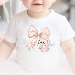 Pink Bow Girl First Birthday Party  Baby Bodysuit