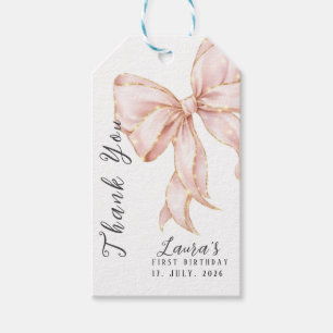 Pink Bow Girl First Birthday Party  Gift Tags