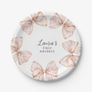 Pink Bow Girl First Birthday Party  Paper Plate