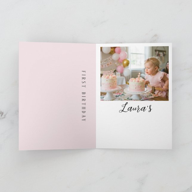 Pink Bow Girl First Birthday Party Thank You Card (Inside)