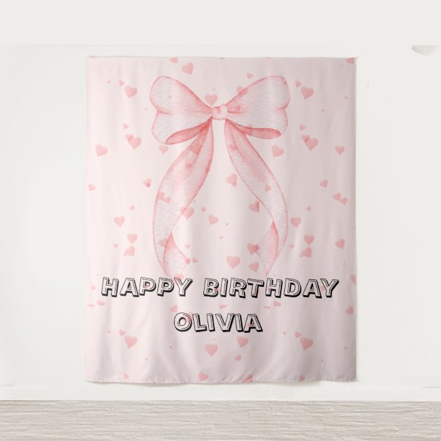 Pink Bow Girl First Birthday  Tapestry (Front)