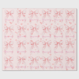 Pink Bow Girl First Birthday Wrapping Paper