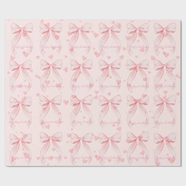 Pink Bow Girl First Birthday  Wrapping Paper (Flat)