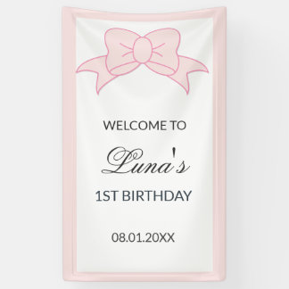Pink Bow Girl Kids 1st Birthday Banner