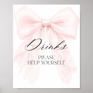 Pink Bow Girl Modern Baby Shower Drink Bar Sign