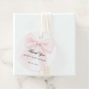 Pink Bow Girl Modern Baby Shower  Favour Tags