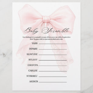 Pink Bow Girl Modern Baby Shower Games