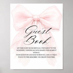 Pink Bow Girl Modern Baby Shower Guest Book
