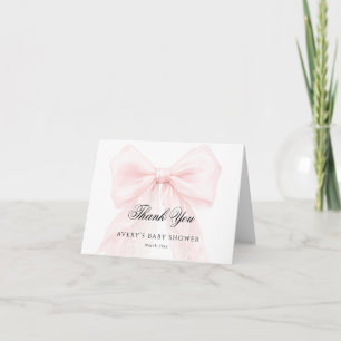 Pink Bow Girl Modern Baby Shower  Thank You Card